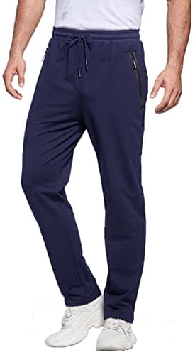 Image of ZOXOZ Mens Tracksuit Bottoms Open Hem Trousers Mens Joggers Slim Fit Cotton Jogging Bottoms Elasticated Waist Zip Pockets Navy Blue XXL