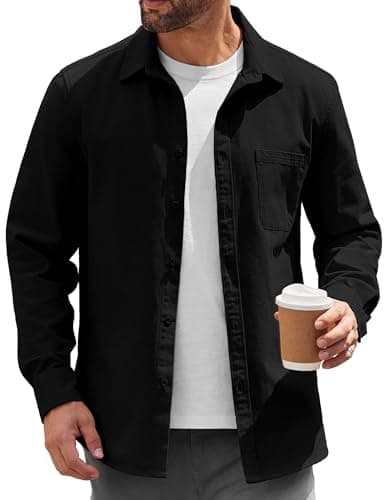 Image of COOFANDY Mens Lightweight Button Down Shirt Jacket Casual Shacket Overshirt, Black, 3XL
