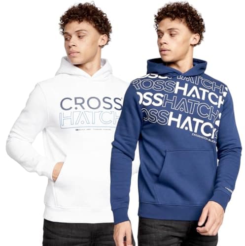 Image of Crosshatch 2 Pack Hoodie Sweatshirt Designer Branded Hoody Fleece Gift Present Top by Jeanbase Navy/White S