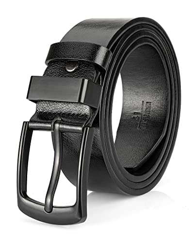 Image of EsengNoyi Black Leather Belt for Men, Mens Casual Belts for Jeans with Single Prong Buckle (Black, L - waist 36"-39")