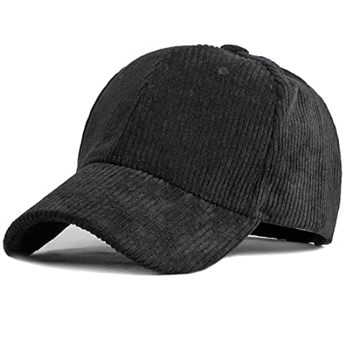 Image of XRDSS Unisex Corduroy Baseball Cap Adjustable Classic Sports Hat Outdoor Solid Caps (Black)