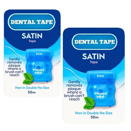 Image of 2 x Oral Satin Tape 50m (Double in Size) Waxed Mint Dental Flossing Tape Oral Care for Fresh Clean Feel