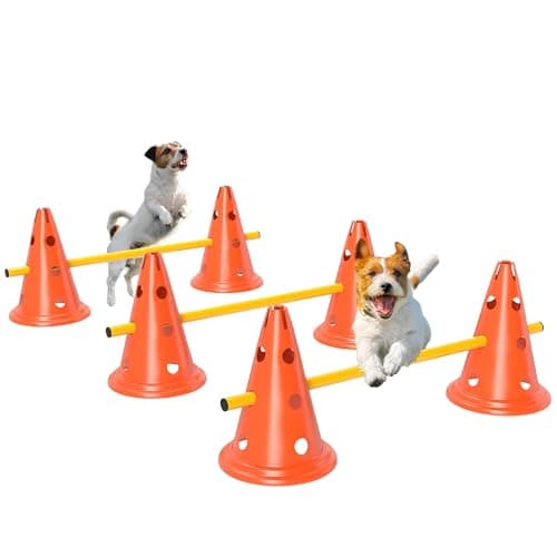 Image of PawHut Dog Agility Equipment Set, Portable Pet Jump Training Kit for Eight Cones, Eight Poles with Carry Bag, Four-Piece Adjustable Height Jumping Obstacles, Orange