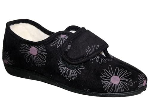 Image of footloose.shoes Ladies Fully Washable Diabetic Touch Fastening Strap Shoe Slipper Sizes 3-8 (Black, UK Footwear Size System, Adult, Women, Numeric, Wide, 5)