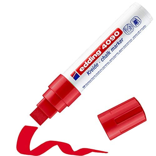 Image of edding 4090 Chalk Marker - Red - 1 Chalk Pen - Chisel Nib 4-15 Mm - Broad-Nib Wet Wipe Pen For Chalkboards, Windows, Glass, Mirrors - Liquid Chalk Marker Pens For Opaque Coverage