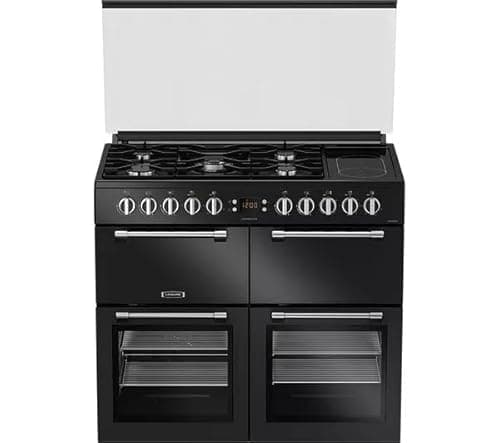 Image of CC100F521K 100cm Dual Fuel Range Cooker, 5 Burner Gas Hob, Double Electric Oven, Grill, Black, Large Family Cooker