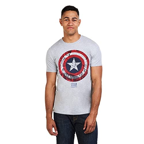 Image of Marvel Men's Captain America Comic Shield T Shirt, Sports Grey, XL UK