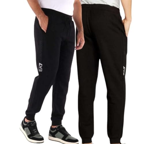 Image of Emporio Armani EA7 Men's Jogger Logo Series Fleece Cotton Trousers - 6DPP58, Black, 3XL