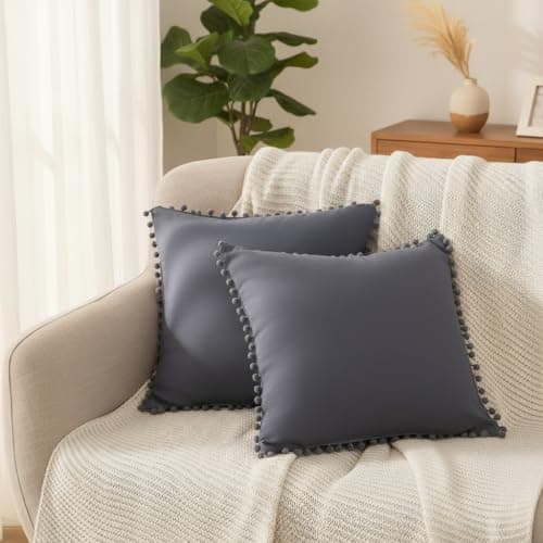 Image of DJDEA Pack of 2 Decorative Cushion Covers - Pompom Cushion Covers with Zip Fastening Soft Pillow Cases Home Decor Pillow Cases for Sofa Chair Living Room (Gary, 45x45cm)