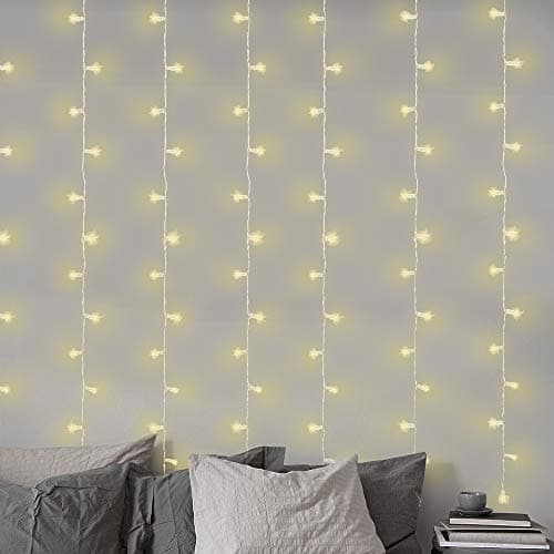 Image of LightsGo 2 X 2 Metres 200 LED Warm White Window Curtain Christmas Fairy Lights, Clear Cable, 8 Hour Timer, Long Lead