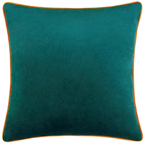 Image of furn. Meridian Cushion Cover – Luxury Contrast Piped Velvet Decorative Case (Teal/Clementine - 45x45cm)