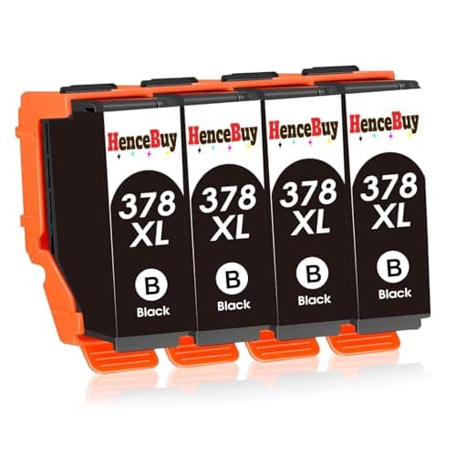 Image of HenceBuy 378XL Black Ink Cartridges for Epson 378 XL Multipack Compatible with Epson Expression Photo XP-8700 XP-8600 XP-8500 XP-8505 XP-8605 XP-8000 XP-8005 HD XP-15000 Inkjet Printer (4BK)