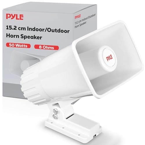 Image of Pyle PA Horn Speaker Indoor Outdoor, 15.24cm 8 Ohm 50W Peak Wall Mount Loudspeaker with Bracket, Public Address System, Emergency Audio, PA Speaker for School Warehouse Alarm Use, White