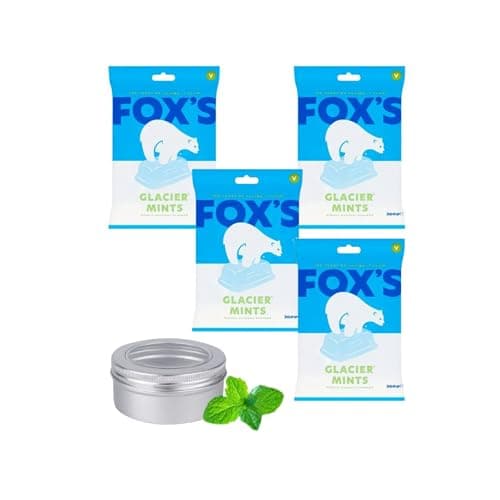 Image of Foxes Glacier Mints 4 Bags x 200g (800g) Bundle with TinTastic Refillable Silver Travel Tin