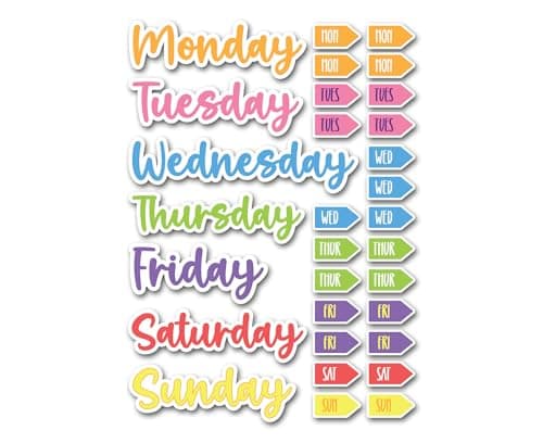 Image of A5 Sticker Sheet Days Vinyl Stickers - Week Monthly Day Pastel Scrapbook Journal Icons Labels Diary Notebook Adventure Travel #82216