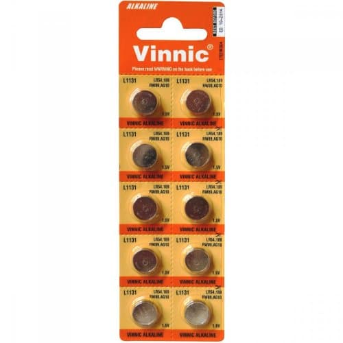 Image of Button Cell Batteries 10x AG10 G10 LR54 1.5 V Vinnic L1131 Alkaline Button Cell