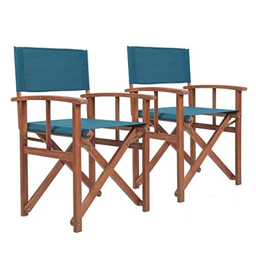 Image of CHARLES BENTLEY FSC® 100% Wooden, Pair of Folding Directors Chairs, Teal, Pop-Up, Garden Seats, Outdoor Furniture, Easy To Fold, Lightweight, Traditional Design, Bentley Plaque, Compact (85x54.5x51cm)