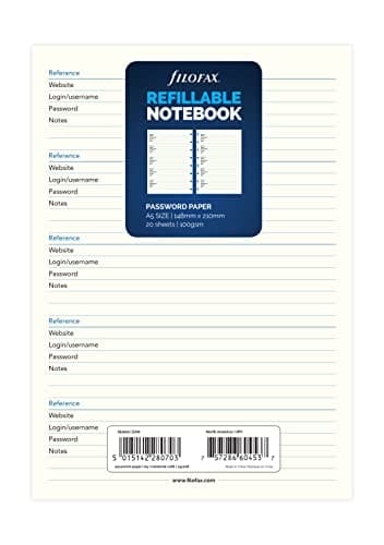 Image of Filofax A5 Refillable Notebook Refill - Password Paper, White