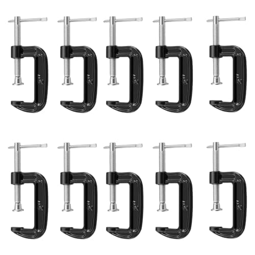 Image of MANCHAP 10 Pieces 2 Inch Mini C Clamps, Black G Clamps with Adjustable Screw, 50mm Small Size for Welding Woodworking