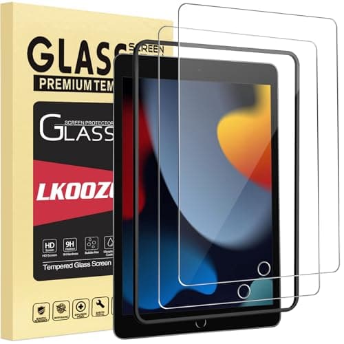 Image of LKOOZO Screen Protector for iPad 9th / 8th / 7th Generation (10.2-Inch, 2021/2020/2019 Model), Tempered Glass Film, with Installation Frame, 2 Pack