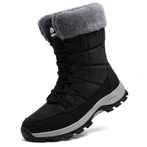 Image of Topwolve Snow Boots Men's Waterproof Winter Boots Outdoor Warm Fur Lined Mid Calf Walking Boots,Black,11 UK