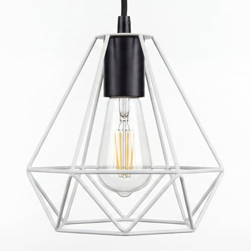 Image of Giggi White Cage Metal Basket Ceiling Light Shade, Wrought Iron Ceiling Fitting Light & Industrial Style Ring Light for Indoor and Metal Basket Pendant Light Shade with lamp Shade Reducer Ring