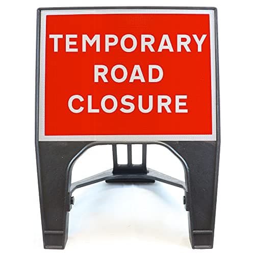 Image of Temporary Road Closure 600x450mm Road Sign - Plastic Temporary Road Street Traffic Safety Sign for Road and Street Works - Freestanding with Reflective Sign Face