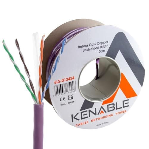 Image of kenable Low Smoke CAT6 Gigabit Ethernet Cable Reel LSZH LSOH U/UTP Solid Copper Network Cable Indoor Violet Purple 100m