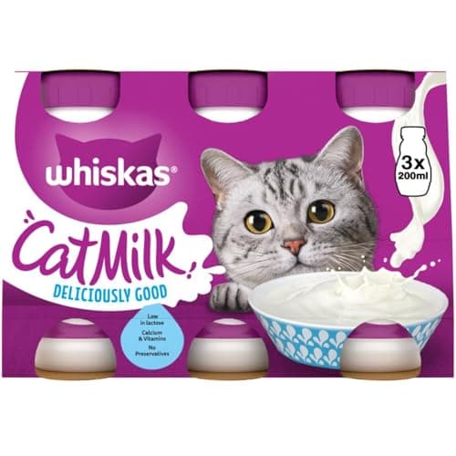 Image of Whiskas Adult Cat Milk Bottles Low Lactose Cat Treat No Preservatives 30 x 200ml