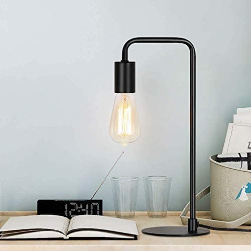 Image of HAITRAL Vintage Industrial Bedside Lamp - Metal Desk Lamp with Circular Base, Nightstand Lighting for Bedroom, Office, Living Room - Black Retro Edison Style Table Lamp