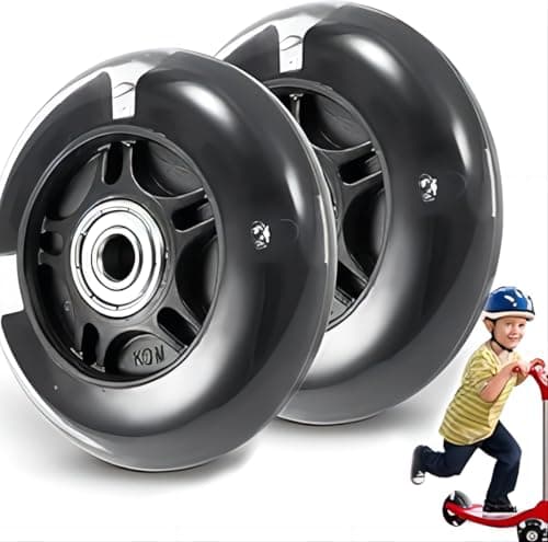 Image of 2 Pieces LED Flashing Skateboard Wheels 80mm - Micro Maxi Rear Replacement for Kids Scooter Accessories - Children Toddlers Boys and Girls