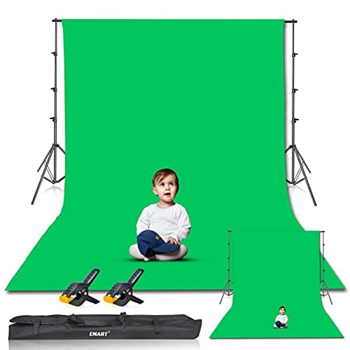 Image of EMART Green Screen Background with Stand, 8.5x10ft(2.6x3m) Photography Backdrop Support Kit with 10x12ft (3x3.6m) Greenscreen for Portrait, Video, Shooting, Photo, Studio