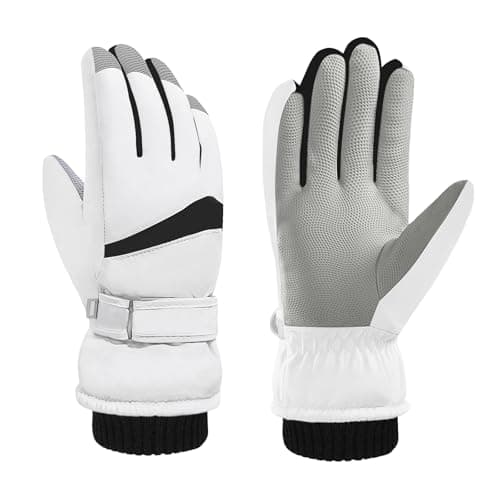 Image of Andiker Women Waterproof Ski Gloves, Winter Touchscreen Thermal Gloves with Fleece, Windproof Snowboard Glove for Skiing Running and Cycling (white-black)