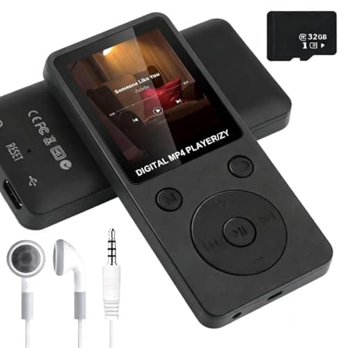 Image of 32GB Bluetooth 5.3 MP3 Player with 1.8" Screen Built‑in Speaker Voice Recorder & FM Radio Includes Earphones Portable Music Player for Kids Sports & Travel (Black)