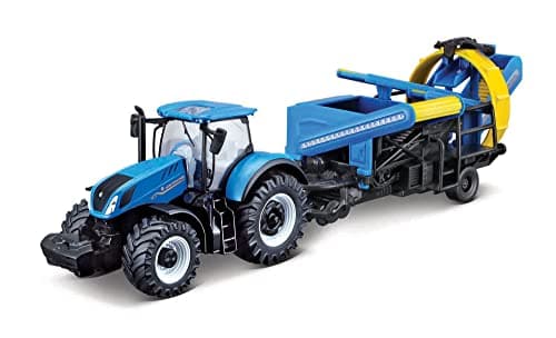 Image of Bburago Die-Cast NEW HOLLAND T7.315 TRACTOR with Working CULTIVATOR - Detailed Replica Collectible Model Toy, Blue