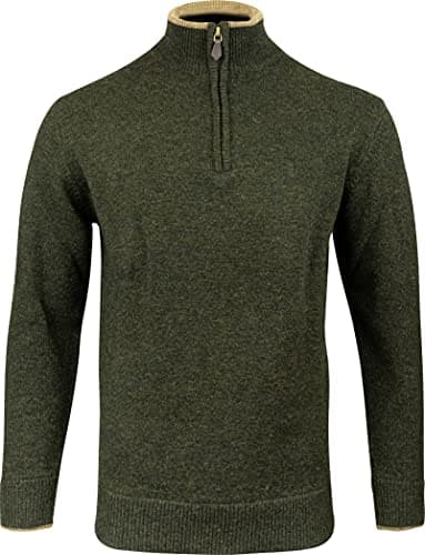 Image of JACK PYKE Ashcombe 100% Lambswool Long Sleeve Zip Knit Jumper Pullover Deep Olive Medium
