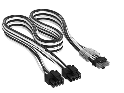 Image of Corsair Elite Premium Type 4 Individually Sleeved 2x 8-Pin to PCIe 12V-2x6 600W PSU Cable – Triple-Mesh Paracord Sleeve, Low-Profile Cable Combs, Compatible Type 4 PSUs – Black/White