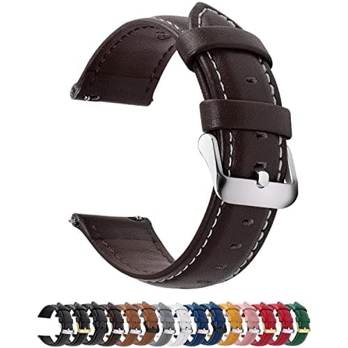 Image of Fullmosa Watch Strap, Genuine Leather Watch Straps with Stainless Metal Clasp, Quick Release Replacement Bands, 14mm 16mm 18mm 19mm 20mm 22mm 24mm, Dark Brown