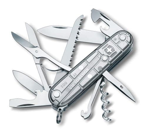 Image of Victorinox Huntsman Swiss Army Knife, Medium, Multi Tool, Camping Knife, 15 Functions, Large Blade, Bottle Opener, Silver Transparent