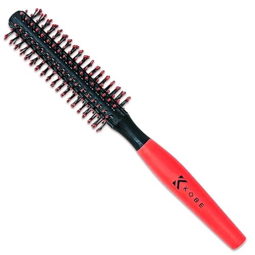 Image of Kobe Professional Quiff Roller Small Round Hair Brush with Red Rubber Grip Handle - Slick Back, Curly, Ideal round hair brush for men and Barbers