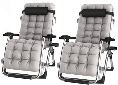 Image of groundlevel.co.uk Extra Wide Gravity Chairs, Deluxe Deep Filled Cushions, Rust Proof, Lightweight Frame, Reclining, Includes Side Tray (Set of 2 Chairs, Grey)