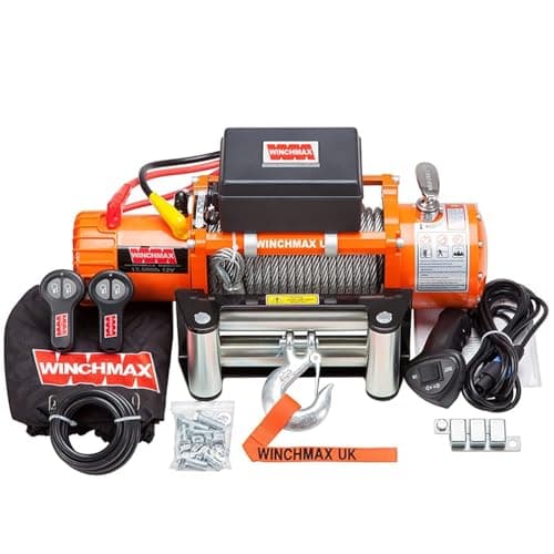 Image of WINCHMAX. 13,500lb (6,123kg) 12V Winch, 15m (Short) x 9.5mm Steel Rope. 3/8 inch Hook.
