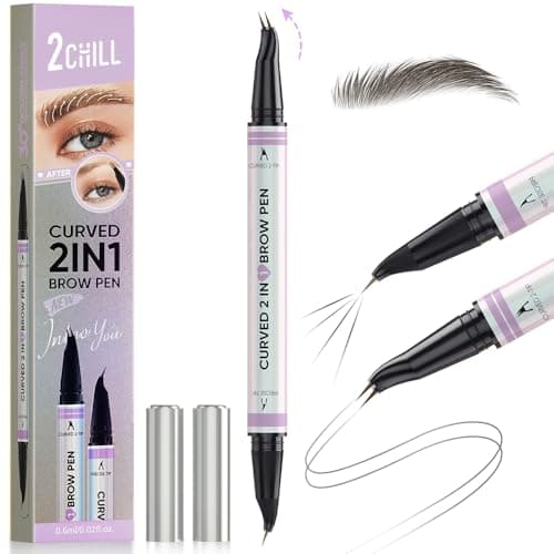 Image of 2CHILL 30° Curved Eyebrow Pencil, Magic 2 in 1 Eyebrow Pen Pro, Waterproof Eye Brow Pen with 2 Tips, Vivid Microblading Brow Pencils for Women, Last All Day Makeup (04 Black Brown)