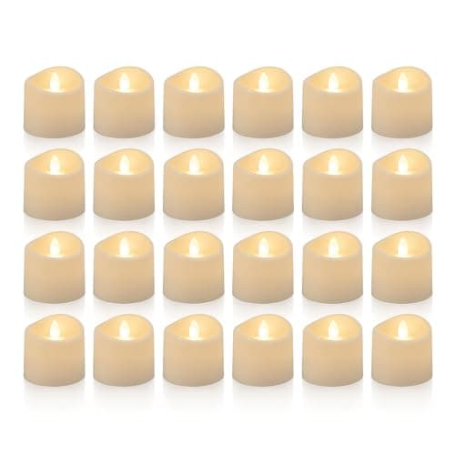 Image of GrassVillage Pack of 24 Realistic and Bright Led Candle Lights in Wave Design, 3.5 cm x 4 cm Tall, Flameless Tea Light Candles, Electric Fake Candle in Bright Warm White