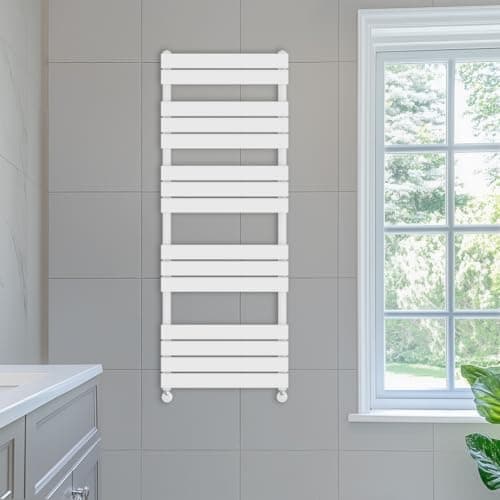 Image of NRG 1600 x 600 mm Designer Flat Panel Heated Towel Rail Radiators Gloss White Bathroom Radiator