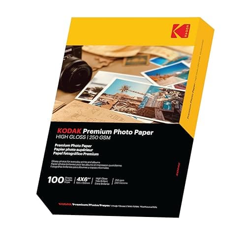 Image of KODAK Photo Paper A6 (Glossy 250gsm - 100 Sheets) Premium Sturdy Cardstock, Universally Compatible with All Inkjet Printers, Perfect Printing for HP, Epson, Canon (Size 6 x 4, 10 x 15cm)