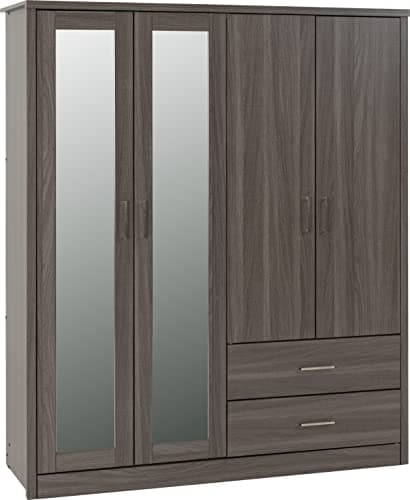 Image of Seconique Lisbon 4 Door Wardrobe in Black Wood Grain
