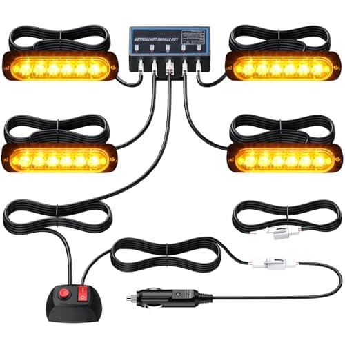 Image of Justech 4x6LED Amber Strobe Lights, Hazard Warning Beacon, Emergency Flashing Lights, 12V/24V Universal for Car, Truck, Trailer, Camper Van