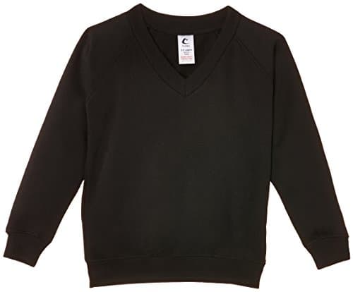 Image of Trutex Kids Black School Jumper – V Neck Cotton-Rich Knit, Raglan Sleeve School Uniform Sweater for Boys and Girls - Age 14