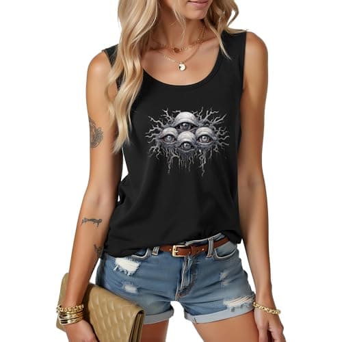 Image of MILAKOO Devil Eyes Punk Graphic Tank Vest Top for Women Grunge Punk Streetwear Shirt for Layering